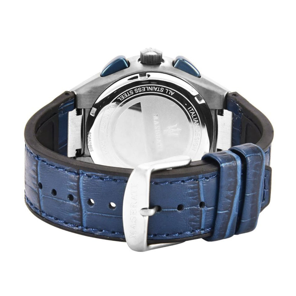 Maserati Triconic Chronograph White Dial Blue Leather Strap Watch For Men - R8871639001