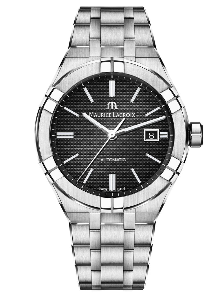 Maurice Lacroix Aikon Automatic Black Dial Silver Steel Strap Watch For Men - AI6008-SS002-330-1
