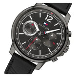 Tommy Hilfiger London Chronograph Grey Dial Black Leather Strap Watch for Men - 1791533