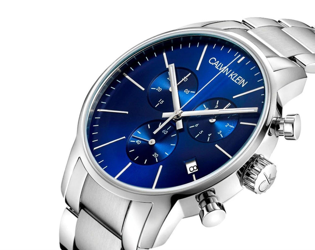 Calvin Klein City Chronograph Blue Dial Silver Steel Strap Watch for Men - K2G2714N