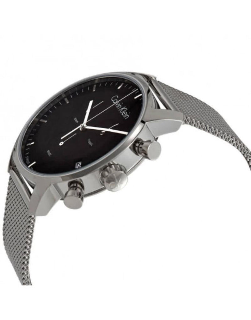 Calvin Klein City Chronograph Black Dial Silver Mesh Bracelet Watch for Men - K2G27121