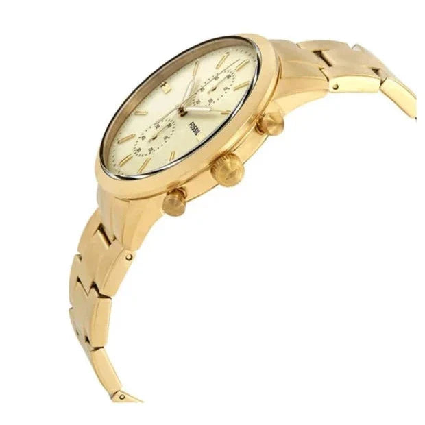 Fossil Townsman Chronograph White Dial Gold Steel Strap Watch for Men - FS5348