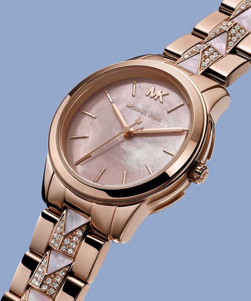 Michael Kors Runway Mother of Pearl Dial Rose Gold Steel Strap Watch For Women - MK6856