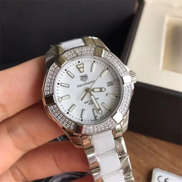 Tag Heuer Aquaracer Diamonds White Dial Two Tone Steel Strap Watch for Women - WAY131F.BA0914