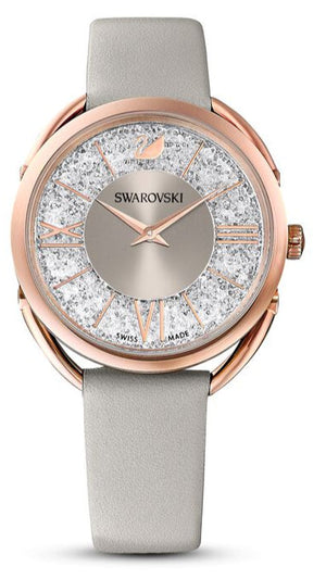Swarovski Crystalline Glam Silver Dial Grey Leather Strap Watch for Women - 5452455