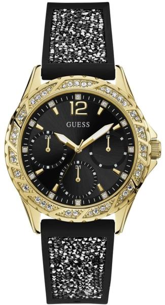 Guess Swirl Quartz Black Dial Black Silicone Strap Watch for Women - W1096L3