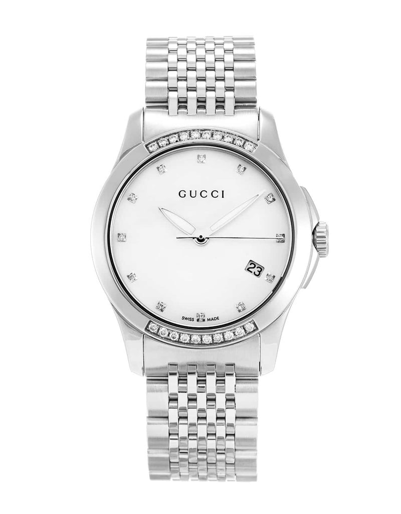 Gucci G Timeless Diamonds Mother of Pearl Dial Silver Steel Strap Watch For Women - YA126510