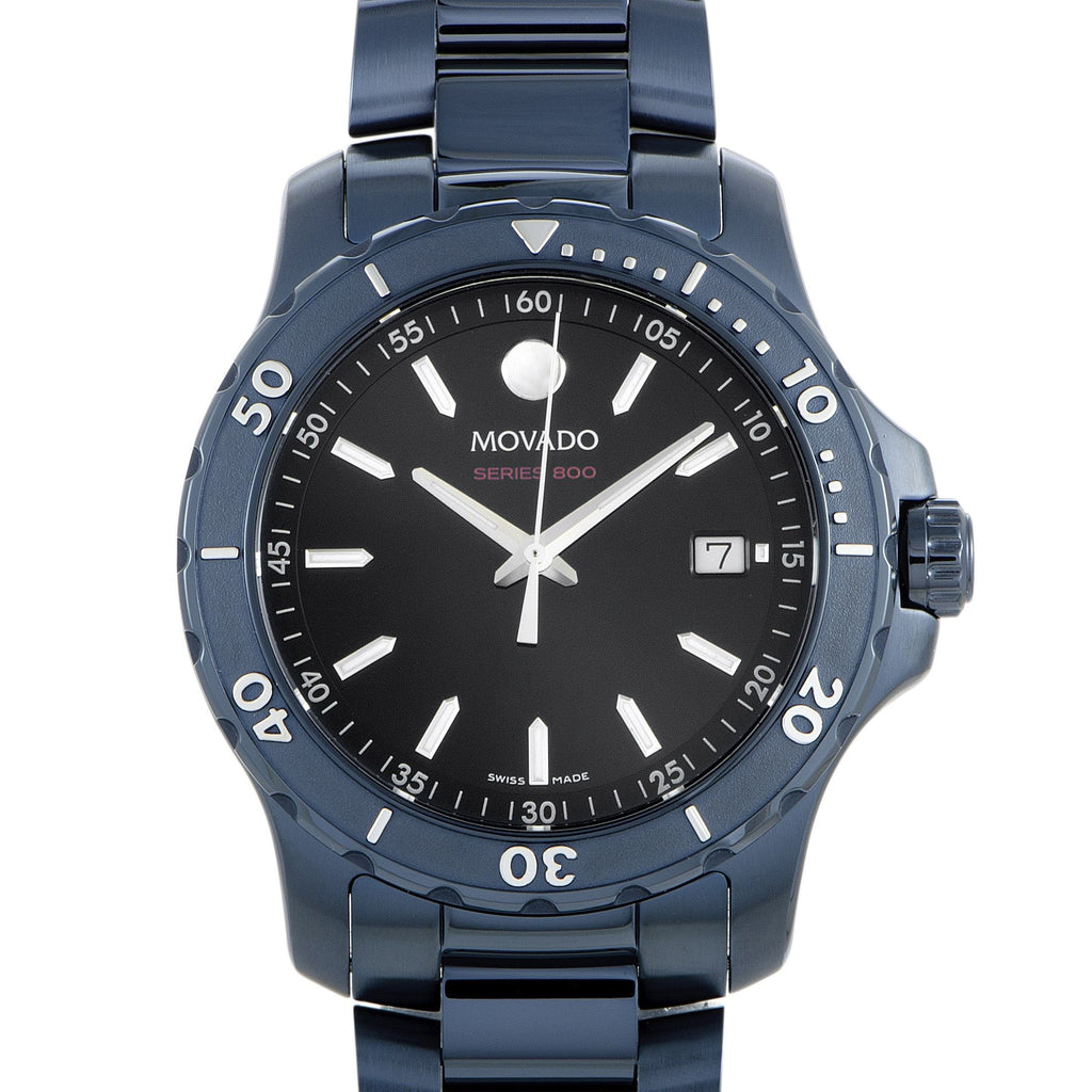 Movado Series 800 Black Dial Blue Ion Plated Steel Strap Watch for Men - 2600139