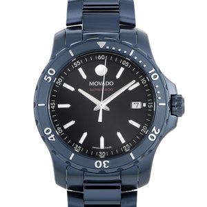 Movado Series 800 Black Dial Blue Ion Plated Steel Strap Watch for Men - 2600139