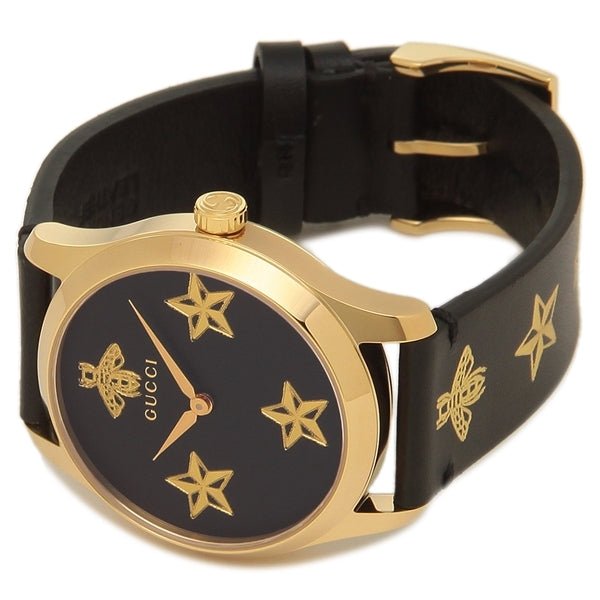 Gucci G Timeless Bee Motif Black Dial Black Leather Strap Watch For Women - YA1264055