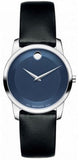 Movado Museum Blue Dial Black Leather Strap Watch For Women - 0606611