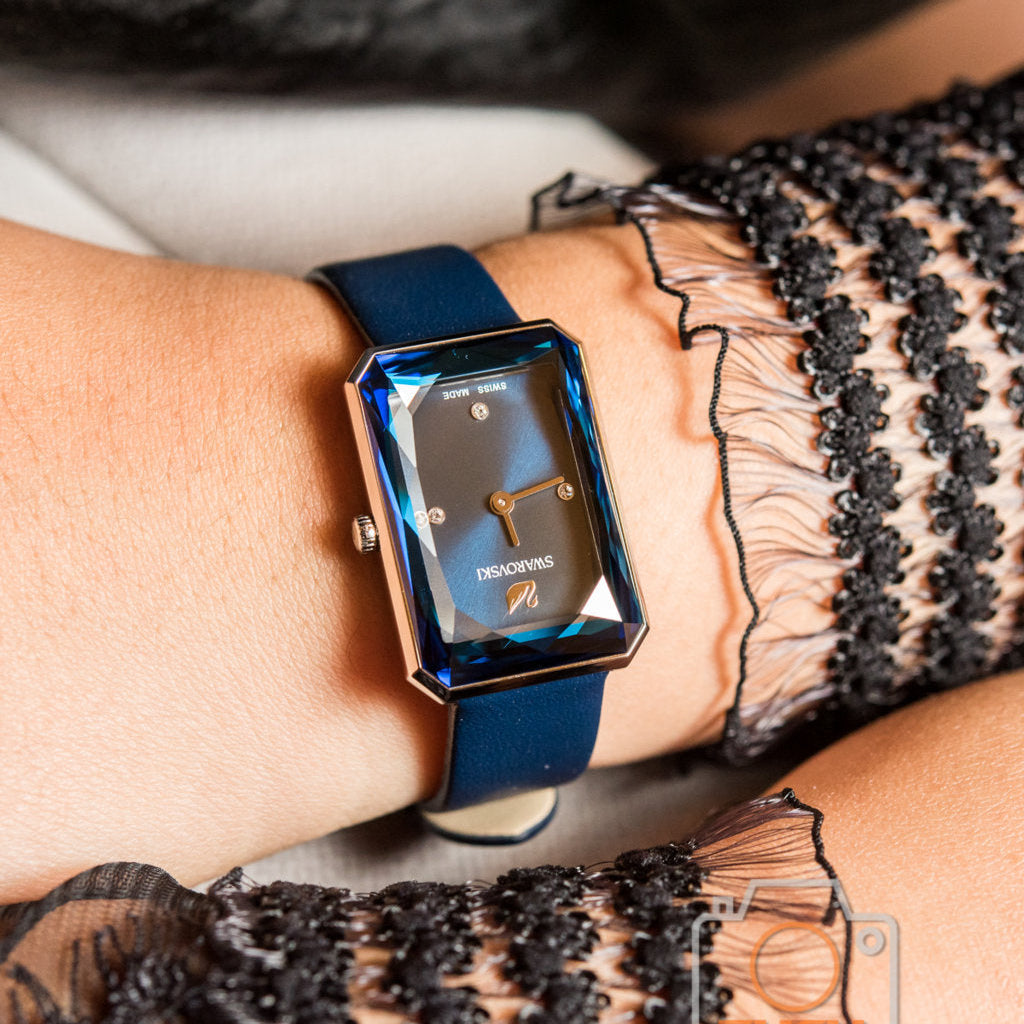 Swarovski Uptown Crystal Blue Dial Blue Leather Strap Watch for Women - 5547713