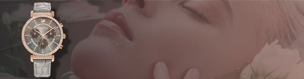 Swarovski Passage Chrono Grey Dial Grey Leather Strap Watch for Women - 5580348