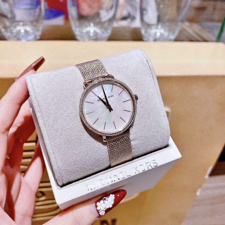 Michael Kors Pyper Quartz Mother of Pearl White Dial Rose Gold Mesh Strap Watch For Women - MK4588