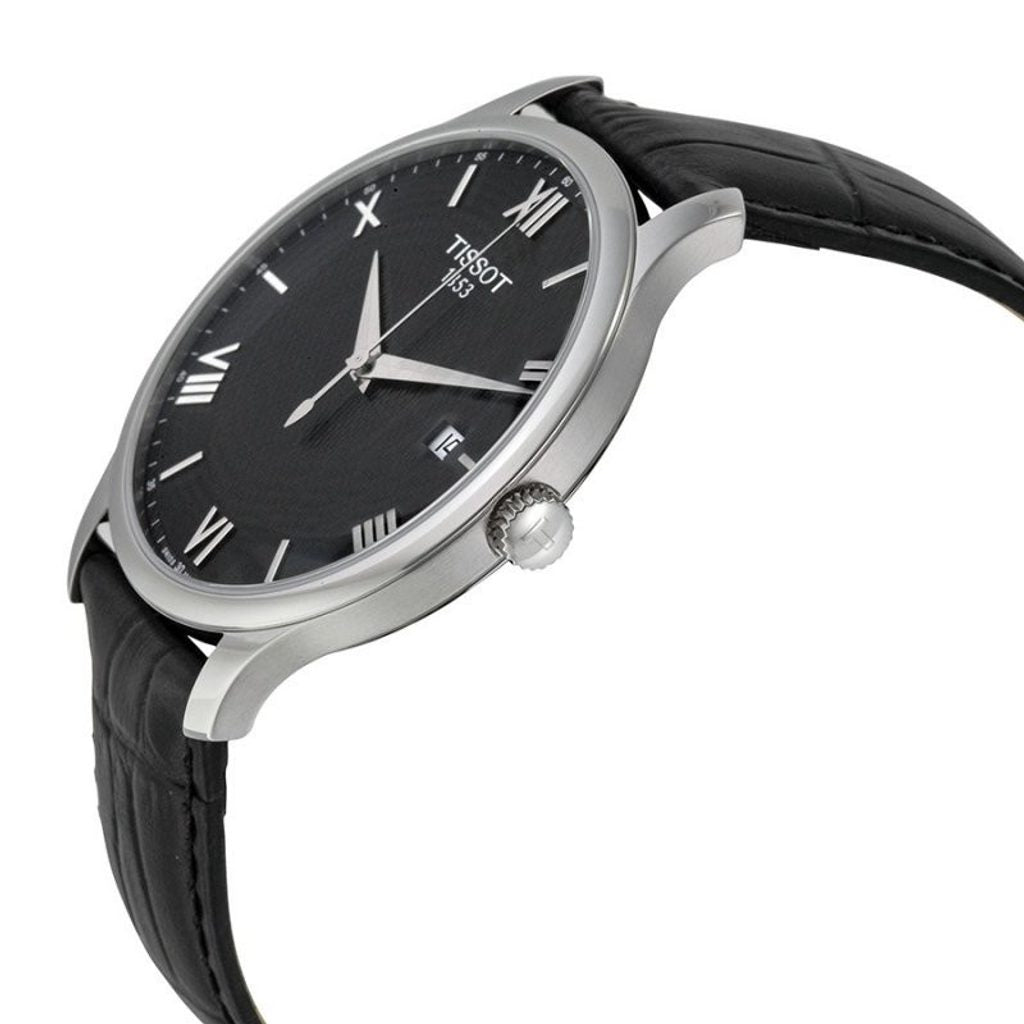Tissot T Classic Tradition Quartz Black Dial Black Leather Strap Watch For Men - T063.610.16.058.00