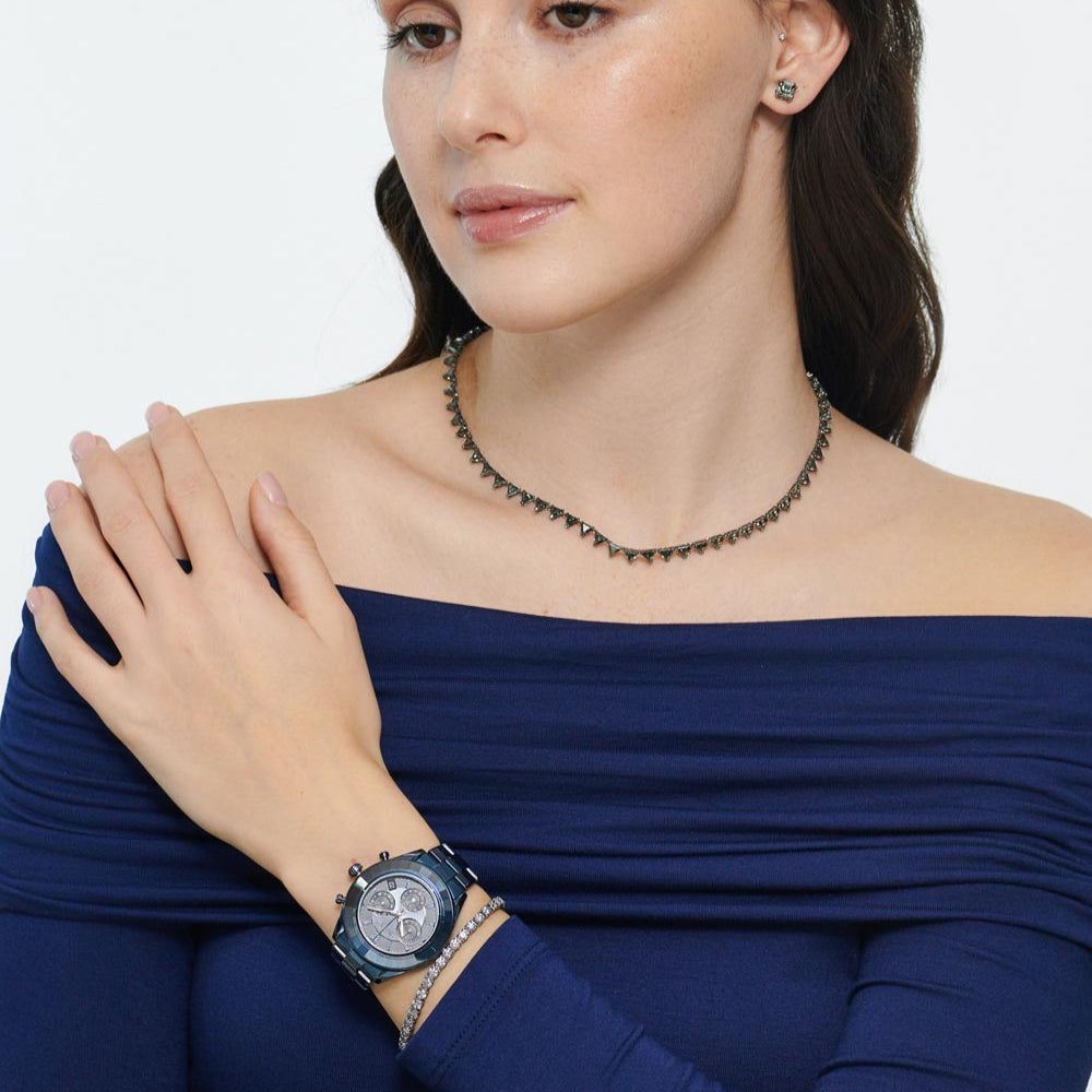 Swarovski Octea Lux Sport Chronograph Blue Dial Blue Steel Strap Watch for Women - 5610475