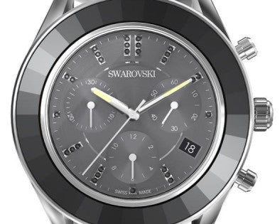 Swarovski Octea Lux Sport Chronograph Black Dial Silver Steel Strap Watch for Women - 5610520