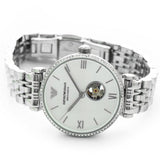 Emporio Armani Gianni T-Bar Automatic Silver Dial Silver Steel Strap Watch For Women - AR60022