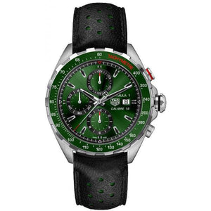 Tag Heuer Formula 1 Calibre 16 Automatic Chronograph Green Dial Black Leather Strap Watch for Men - CAZ2016.FC6473