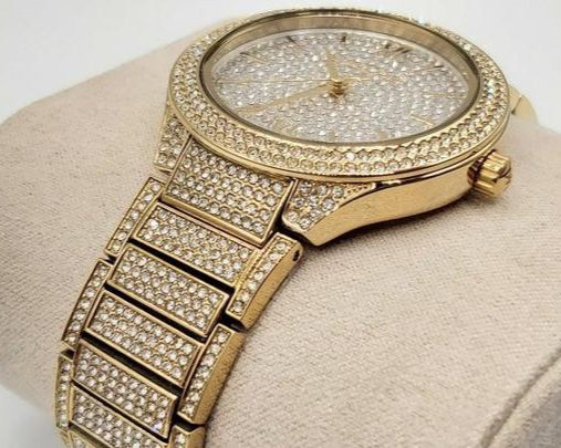 Michael Kors Kerry Crystals Gold Dial Gold Steel Strap Watch For Women - MK3360