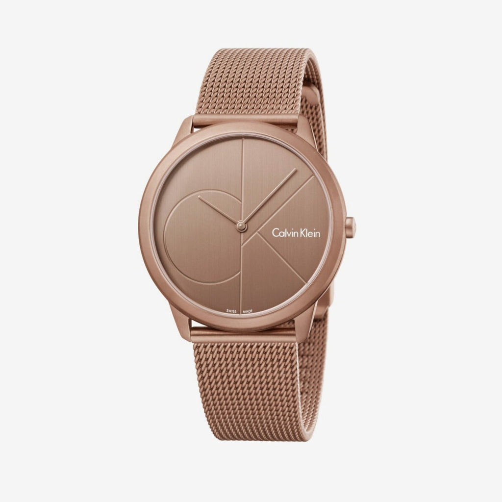 Calvin Klein Minimal Quartz Pink Gold Dial Pink Gold Mesh Bracelet Watch for Men - K3M11TFK