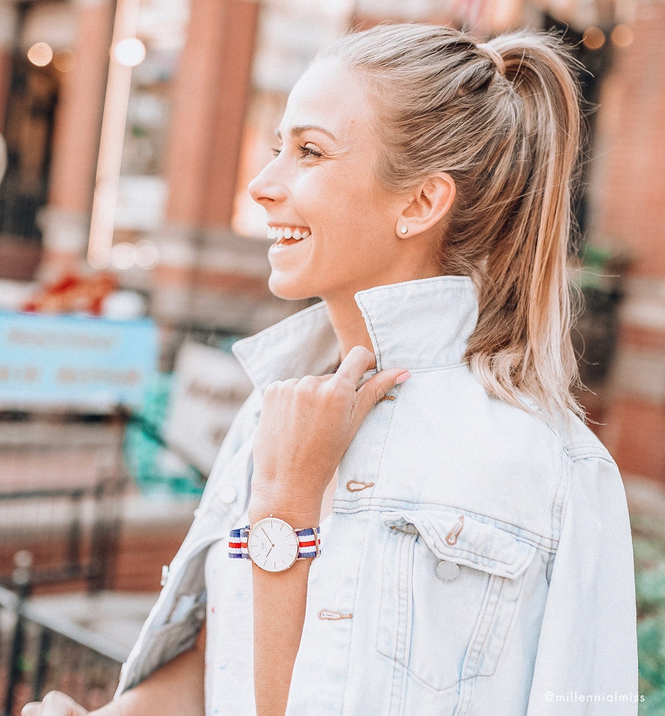 Daniel Wellington Classic Canterbury White Dial Two Tone NATO Strap Watch For Women - DW00100030