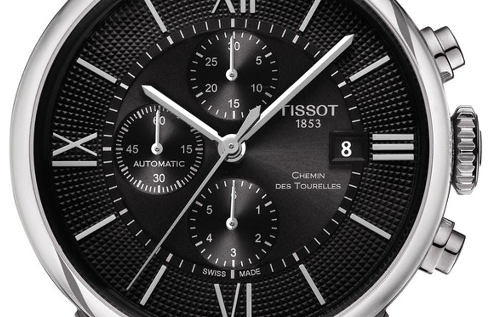 Tissot T Classic Chemin Des Tourelles Chronograph Black Dial Black Leather Strap Watch For Men - T099.427.16.058.00