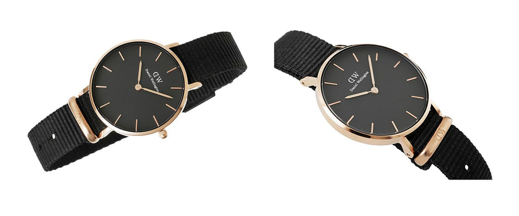 Daniel Wellington Classic Petite Cornwall Black Dial Black NATO Strap Watch For Women - DW00100215