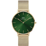 Daniel Wellington Petite Emerald Green Dial Gold Mesh Strap Watch For Women - DW00100481