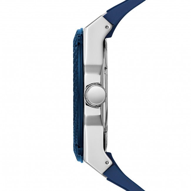 Guess Legacy Grey Dial Blue Silicone Strap Watch For Men - W1049G1