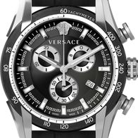 Versace V Ray Chronograph Quartz Black Dial Black Leather Strap Watch For Men - VE2I00121
