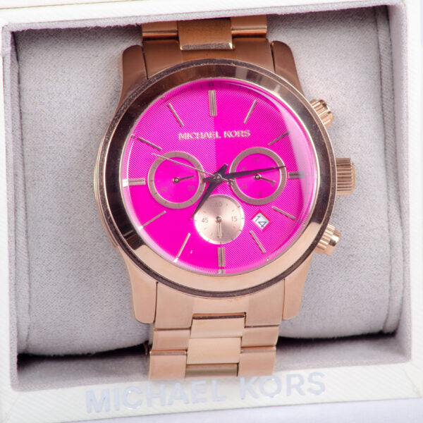 Michael Kors Runway Pink Dial Rose Gold Steel Strap Watch for Women - MK5931