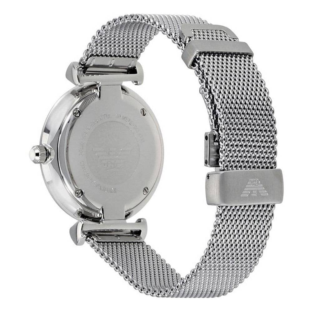 Emporio Armani Gianni T Bar Mother of Pearl Dial Silver Steel Strap Watch For Women - AR1955