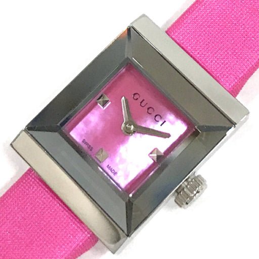 Gucci G-Frame Square Fuchsia Mother of Pearl Dial Fuchsia Leather Strap Watch For Women - YA128533