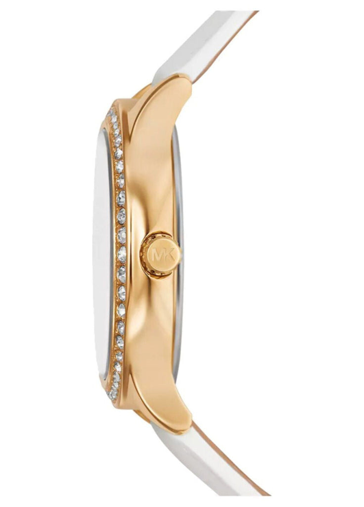 Michael Kors Sage Three-Hand Mother of Pearl White Dial White Leather Strap Watch for Women - MK4818