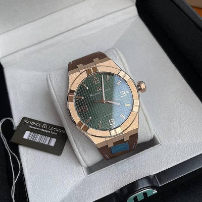 Maurice Lacroix Aikon Automatic Green Dial Brown Leather Strap Watch For Men - AI6008-BRZ0B-630-M