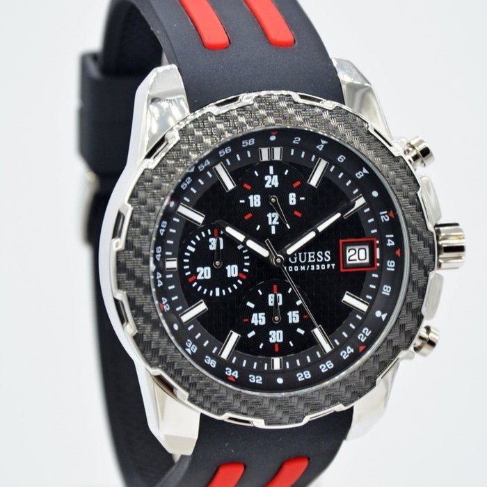 Guess Octane Chronograph Black Dial Two Tone Silicone Strap Watch For Men - W1047G1