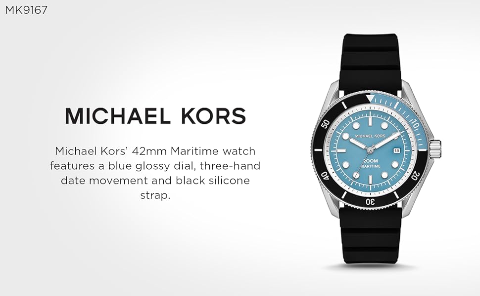 Michael Kors Maritime Three Hand Blue Dial Black Silicone Strap Watch for Men - MK9167