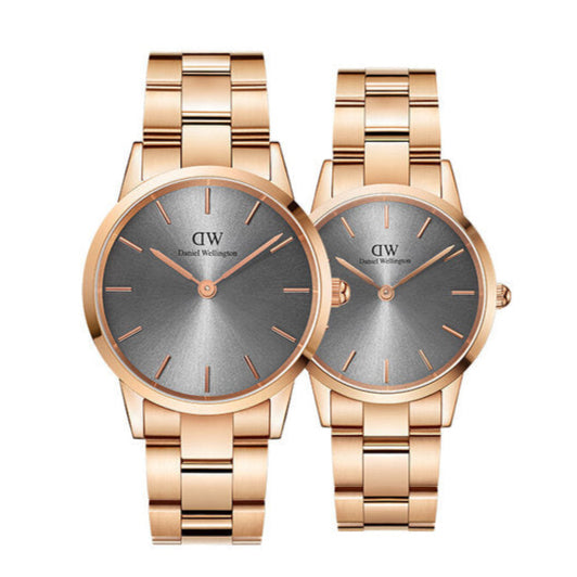 Daniel Wellington Iconic Link Grey Dial Rose Gold Steel Strap Watch For Women - DW00100332