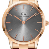 Daniel Wellington Iconic Link Grey Dial Rose Gold Steel Strap Watch For Women - DW00100332