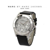 Marc Jacobs Blade Chronograph White Dial Black Leather Strap Watch for Women - MBM1189