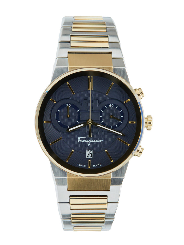 Salvatore Ferragamo Sapphire Chrono Blue Dial Two Tone Steel Strap Watch for Men - SFME00521