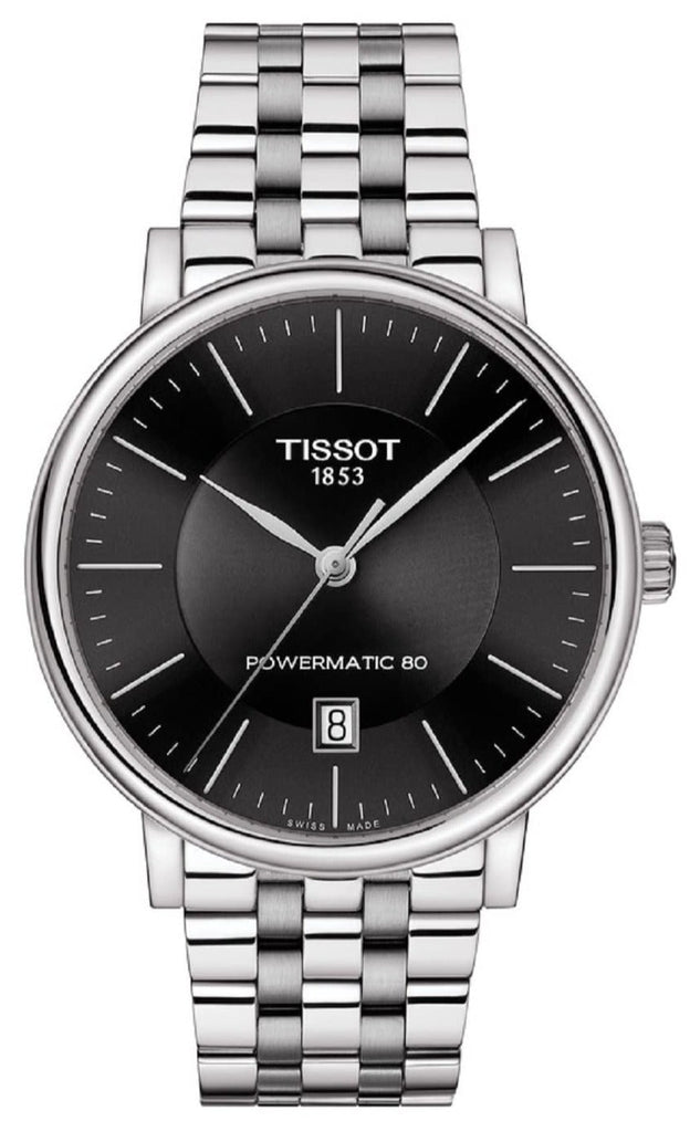 Tissot T Classic Carson Premium Powermatic 80 Black Dial Silver Steel Strap Watch For Men - T122.407.11.051.00