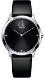 Calvin Klein Minimal Diamonds Black Dial Black Leather Strap Watch for Men - K3M211CS