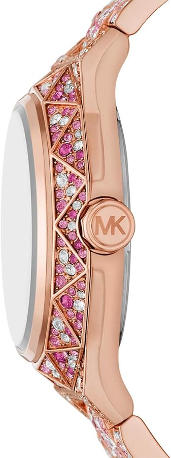 Michael Kors Raquel Three-Hand Crystals Pink Dial Rose Gold Steel Strap Watch For Women - MK7343