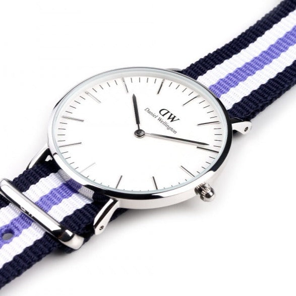 Daniel Wellington Classic Trinity White Dial Three Tone Nylon Strap Watch For Women - 0609DW