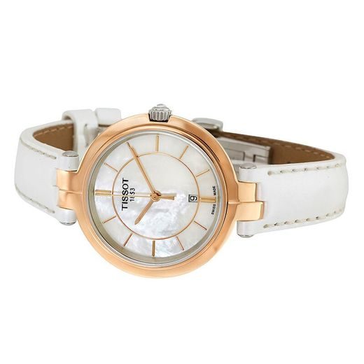 Tissot T Lady Flamingo Mother of Pearl White Dial White Leather Strap Watch For Women - T094.210.26.111.01