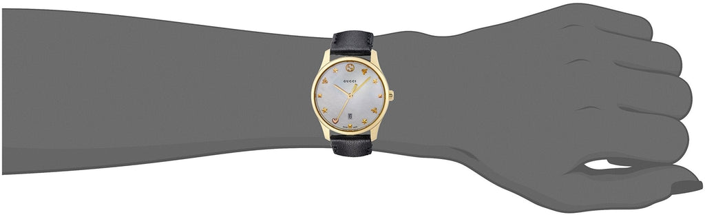 Gucci G-Timeless Mother of Pearl Dial Black Leather Strap Watch For Women - YA126589