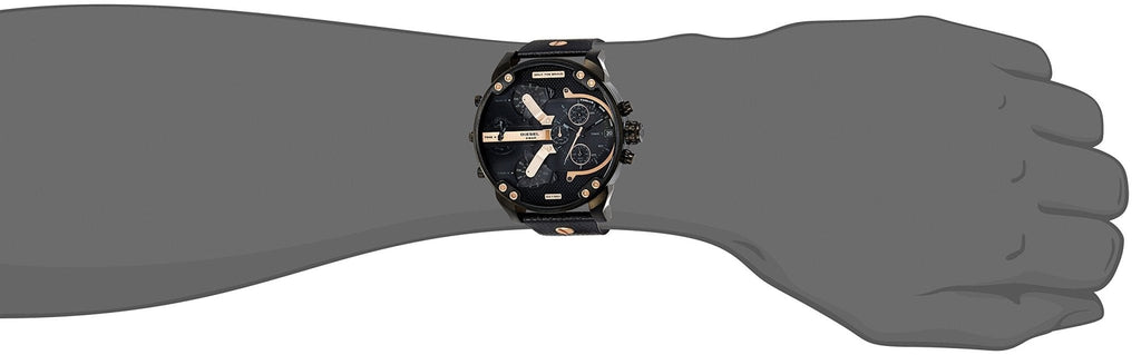 Diesel Mr Daddy 2.0 Chronograph Black Dial Black Leather Strap Watch For Men - DZ7350