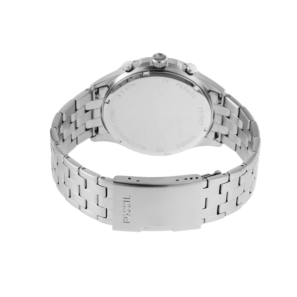 Fossil Forrester Chronograph Blue Dial Silver Steel Strap Watch for Men - FS5605